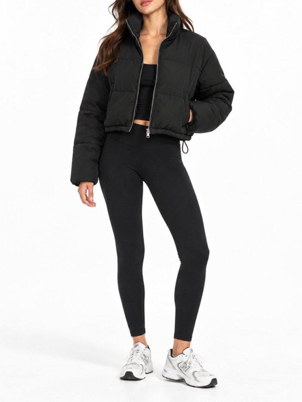 PLT Black Cropped Suede Puffer Jacket | Zip Front | Size US 4